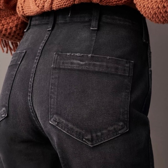 New! AMO Anthropologie Slim Dock High Rise Straight Button Fly Ankle Black Jeans - Picture 6 of 15
